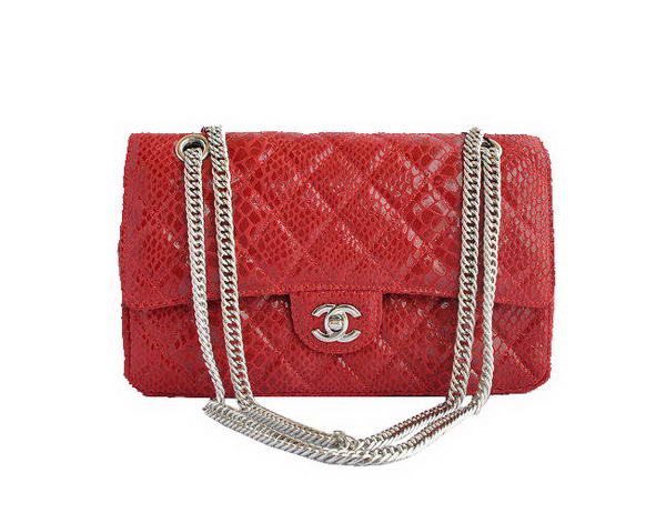 High Quality Knockoff Chanel 2.55 Series Red Snakeskin Leather Flap Bag Silver Hardware